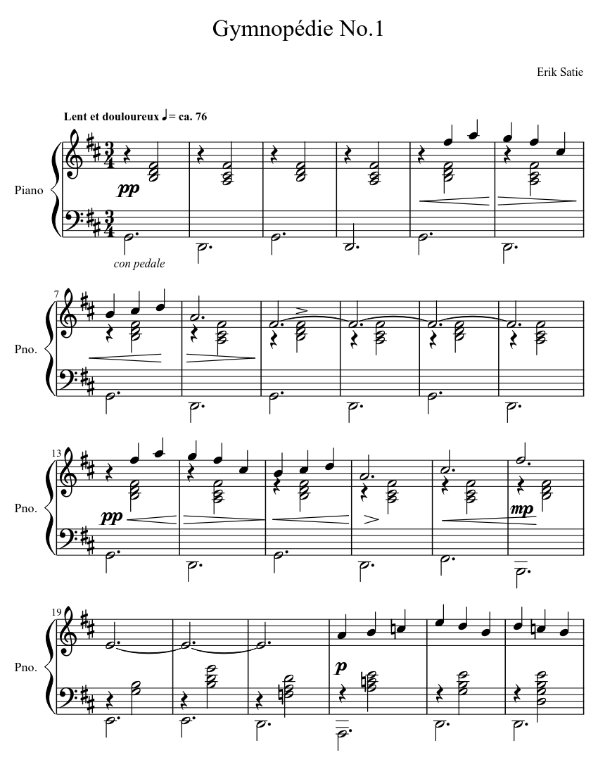 Top Classical Piano Pieces for Beginners to Learn 10 Gymnopédie No.1 | Erik Satie Sheet Music for Piano (Solo) | MuseScore.com