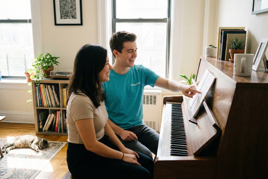Cost of Private Piano Lessons NYC Rates Guide 2025 13 Happy student mastering musical techniques with PrivatePianoLessons New York